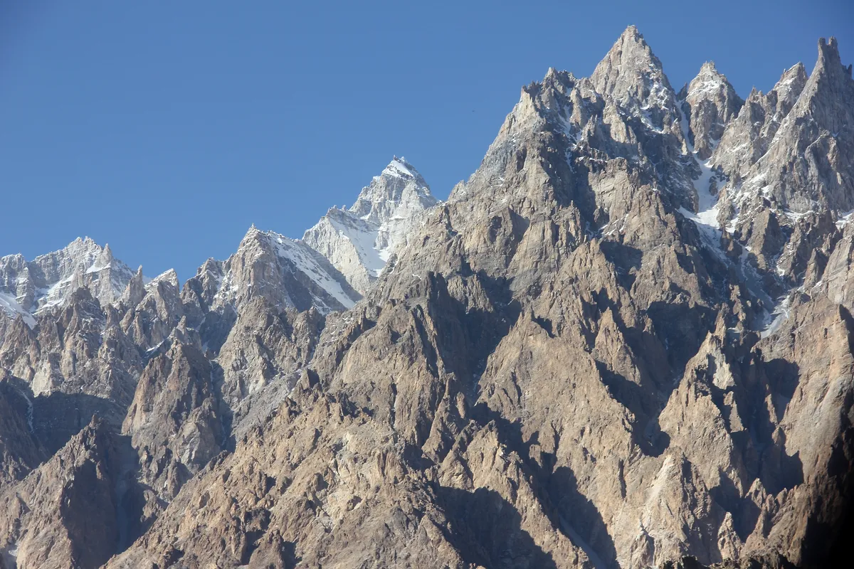 The Passu Cones, a wall of jagged Karakoram spires above the Hunza valley in northern Pakistan